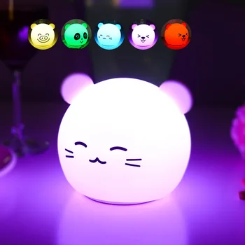 3D Panda Silikónové Nočné Svetlo LED Lampa 7 Farieb USB Nabíjanie Zvierat Cartoon Stmievateľné Osvetlenie Pre Deti detský Baby Darček Izba