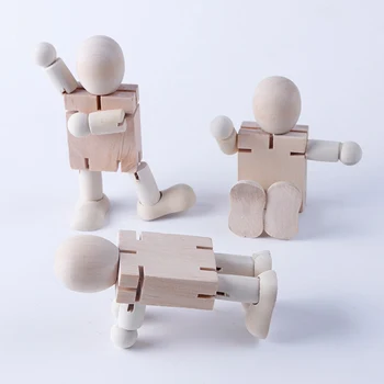 1 ks Biele Embrya Diy Dreva Muž Spoločné Bábkové Maľovanie Robot Deti Hračka Drevené 3D Spájané Údaje Model