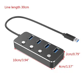 Hliníkové 4Port USB 3.0 Hub, vysokorýchlostné USB Rozbočovač so Jednotlivých Zapnutie/Vypnutie N1HD