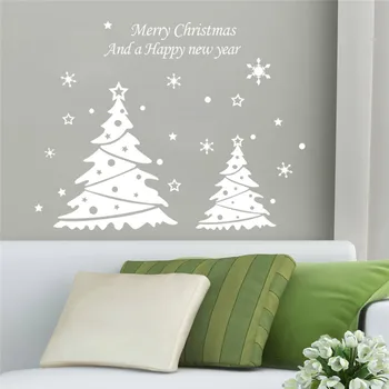 Vianočný Stromček S Snowflake Samolepky na Stenu Pre obchod Office Home Dekorácie Vinylové Nálepky Vianočné Festival Sezóny nástennú maľbu Umenie