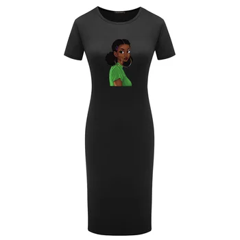 Roztomilé Čierne Dievča Tlače Čierna Ceruzka Šaty Krátke Elegantné Party Maxi Bodycon Šaty Sukienka Žena Oblečenie Letné 2021