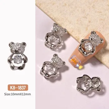 1pc Roztomilý Medveď Tvar 3D Nail Art Decoration Luxusné pohybu Srdce Nechtov Dekorácie Crystal Dekorácie Lesklé Aktívne Šperky S8Q8