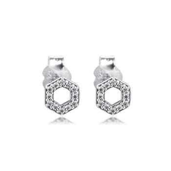 Skutočné 925 Sterling Silver Šumivé Honeycomb Hexagon Stud Náušnice pre Ženy, Svadobné Uchu krúžok Jemné Šperky Brincos Veľkoobchod