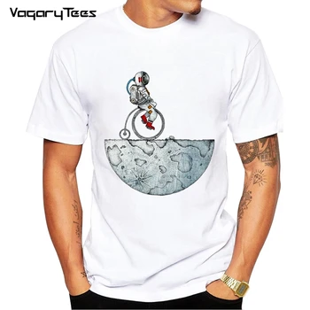 Astronaut jazda na bicykli, na Mesiaci t shirt pánske Kreatívny Dizajn Letné Tričko Bežné Streetwear Zábavné tričká Mužov biela