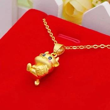 Nové 2021 Čínsky Ox Socha Nový Rok Zlato Krava Prívesok, Šťastie, Požehnanie Náhrdelník Šperky