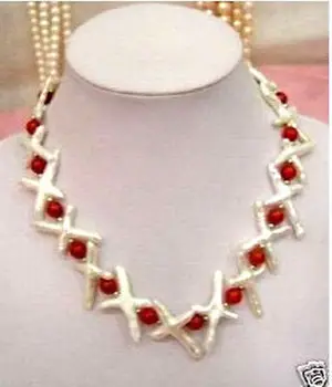 DOPRAVA ZADARMO>>>@@ > Hot predaj &>>>>Jedinečný Dizajn Pravda, biely kríž pearl~červený kameň náhrdelník