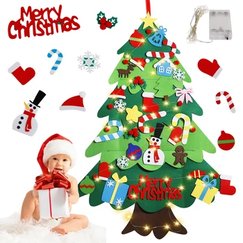 Urob si sám Cítil Vianočný Stromček So Svetlom Nový Rok Darčeky Deti Hračky Umelý Strom Stene Visí Ozdoby, Vianočné Dekorácie pre Domov