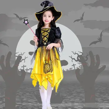 KLV Deti Halloween Kostým Čarodejnice Cosplay Šaty Polmesiaca Spp Candy Bag Maškaráda Strany Úlohu Hrať Deti Oblečenie