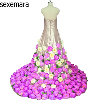 Real Foto Romantická Kvetinová Víla Prom Šaty Banquet Luxusné bez Ramienok A-line Flitrami Formálne Večerné Šaty