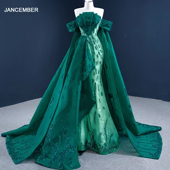 J67231 JANCEMBER Zelená Lištovanie Sequined Prom Šaty 2021 Appliques Čipky Späť-Line bez Ramienok S Seeveless