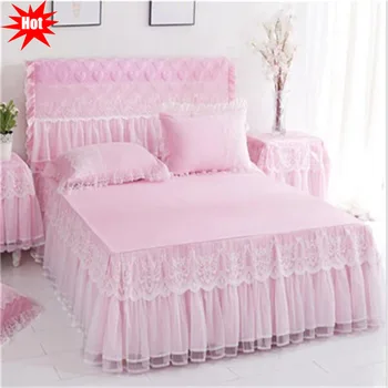 Doprava zadarmo Princezná ružová farba čipky bedskirt non-slip čipky posteľ kryt kórejský štýl čipky matrac kryt multi-výber prikrývky