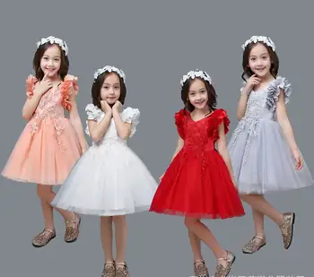 Vyšívané Kvetina Dievča Šaty Petal Rukáv Princezná Šaty pre Svadobné Party Detské Oblečenie 2-12Y E881