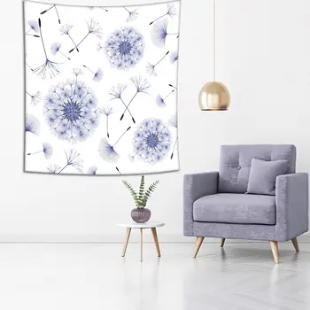 Gobelín Lietania Púpava Kvety a Semená vo Vzduchu Elegantný Moderný Dizajn, Umenie Modrá Biele