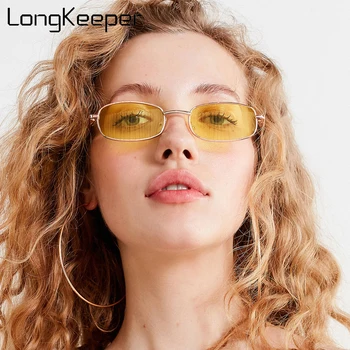 LongKeeper 2021 Retro Obdĺžnik Slnečné Okuliare Ženy Muži Móda Malý Kovový Rám Námestie Slnečné Okuliare Žena Tichom Šošovky Okuliarov Gafa