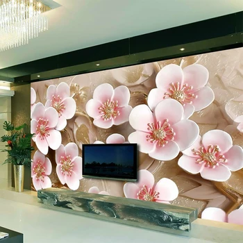 Vlastná Spálňa nástennú maľbu, Tapety, TV joj, 3D Reliéf Ružové Kvety nástennú maľbu 3D Izby na Šírku Steny Papier Moderných Domov Deocr