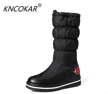 KNCOKAR Zimné 2018 nový štýl, módne dole topánky, vyšívané snehu topánky na voľný čas uprostred topánky študentov bavlna topánky
