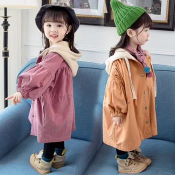 Detské Windbreaker Jar Roku 2020 Nové kórejské Dievčatá Kabát Polovici dĺžky Srsti detské Oblečenie