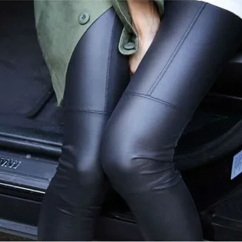 Nový a Vysoko Kvalitné Ženy koženka Pozdĺžne Legíny Slim Nohavice Deväť Kožené nohavice, Tenké, mäkké, pohodlné, elastické
