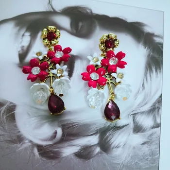 Rongho značky Vintage Crystal kvet Vyhlásenie stud náušnice pre ženy módne šperky starožitné zlaté náušnice prívesok