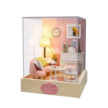Mini Drevená Bábika Dom Furnitures Diy 3D Drevené Miniaturas Zostaviť domček pre bábiky Hračky pre Deti Narodeninám