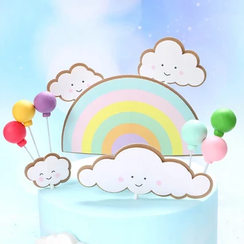 Rainbow Cake Vňaťou Cloud Tortu Vlajky Narodeniny Deti Láskavosti Cake Decoration Cupcake Vňaťou Pre Svadobné Dezert Tabuľka Dekor