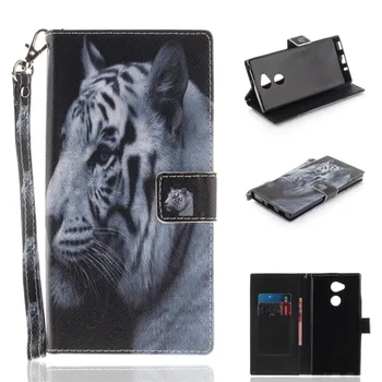 Flip Peňaženky obal Pre Sony Xperia XA2 Ultra Prípadoch Coque Zvierat, Vlk, Tiger, Lev Maľované PU Kožené Telefón Kryt tašky