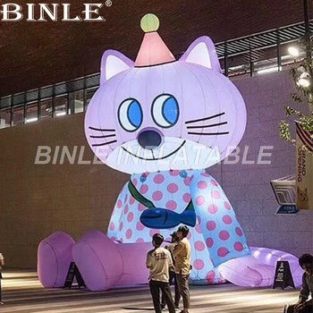 Reklama ružová krásne nafukovacie obrie mačka cartoon s LED svetlá nafukovacích zvierat dekorácie pre propagáciu
