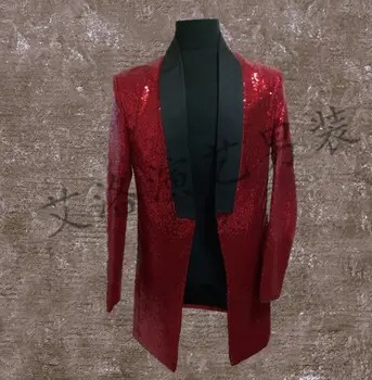 Muži obleky vzory masculino homme terno fáze kostýmy pre spevákov mužov sequin sako tanečné oblečenie bunda štýl šaty punk červená