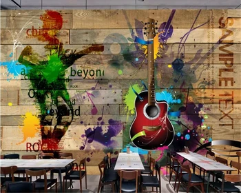 Beibehang 3d tapeta na stenu Retro vintage rockovej hudby, drevené dosky gitara nástenná maľba 3d pozadia na stenu papier peint nástenná maľba 3d