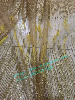 Veľkoobchod afriky vyšívané lepené lesk čipky textílie s flitrami na svadobné šaty swiss francúzskej čipky a tylu s pierko