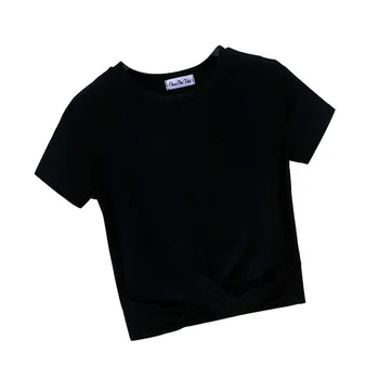 Dámske tričko Tees Vrchole Letné Tričko Cross O-krku Ženy, Dievčatá Hore T-Shirt Bežné Pevné T-Shirt Bavlna Vysoký Pás Camiseta Mujer