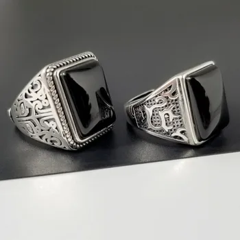 BOCAI reálne mincový striebro krúžok Retro Čierny Achát mužov nastaviteľné 2021 nové módne Argentum šperky pre mužov a ženy
