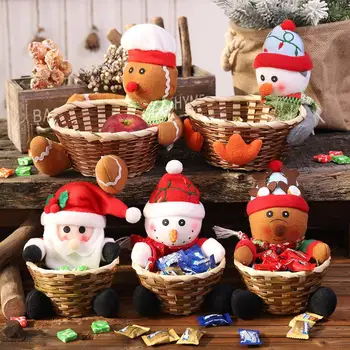 Nový Rok Vianočné Cukrovinky Úložný Kôš Bábika Ovocie Dekorácie Misky Snehuliak Santa Claus Elk Candy Vedro Tabuľka Candy Dekor