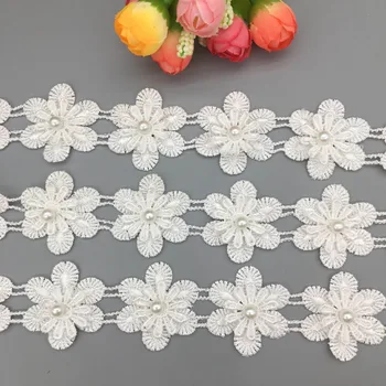 20x Vintage White 3D Snowflake Pearl Čipky Čalúnenie látka Páse s nástrojmi Nášivka Šitie Patch Plavidlá DIY hlavový most Svadobné Šaty