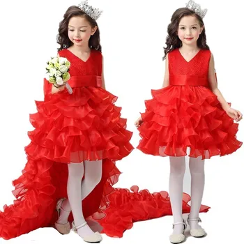 Luxusné plesové Šaty, Kvetinové Dievčatá Svadobné Šaty Letné 2019 Nové bez Rukávov Princezná Dievčatá Vrstvený Šaty Vymeniteľné Chodníky 2-13Y