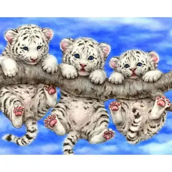 5D Diamond Súpravy Maľovanie na Plný Vrták Námestí Tri Tigre Diamond Obrazy Zvierat Cross Stitch Mozaiky Výšivky Domáce Dekorácie
