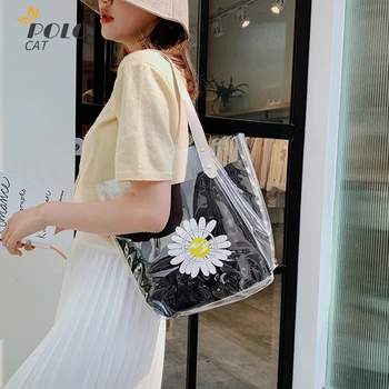 Dámske Módne Veľkú Kapacitu PVC Transparentné Jelly Taška Ženy 2020 Nové kórejská Verzia Malé Daisy Ramenný Messenger Bag Vak