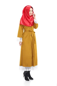 Moslimské čipky abaya cardigan djellaba tureckých žien slim oblečenie dlhá srsť dubaj módne vysokej kvality cardigan outwear s pásom