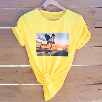 Ženy Tričko Harajuku Pláži Surfovanie Tlač Letné T-shirt Streetwear Dovolenku Veľké Veľkosti S-5XL Bavlna Topy Cartoon Basic Tee Tričko