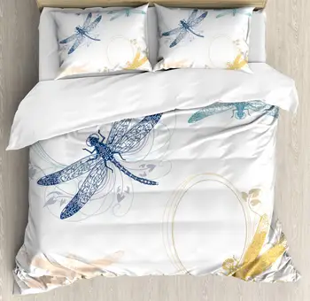 Dragonfly Perinu Nastaviť Kvetinový Jar Chyby Krídla s okvetné Plátky Živočíšneho Charakteru, Tematické Motív 3 Dielna posteľná bielizeň Nastaviť Multicolor