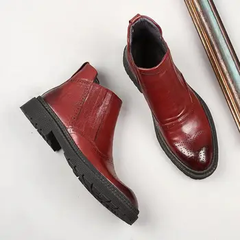 Jeseň Prízvukom Mužov Chelsea Boots Originálne Kožené členkové Topánky Muž Slip-on Svadobné Šaty Krátka Zavádzania Pre Človeka Čierne Červené Víno
