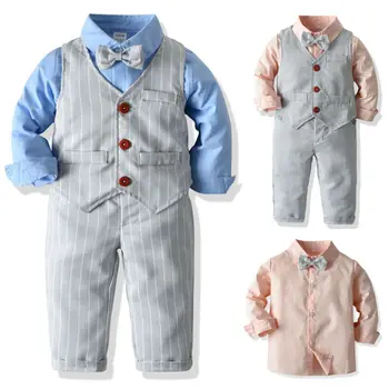 Baby Boy Oblečenie Motýlik Vyhovovali Batoľa Gentleman, Košele, Topy Stripe Nohavice Kombinézach Letné Oblečenie Formálnej Strany Oblečenie