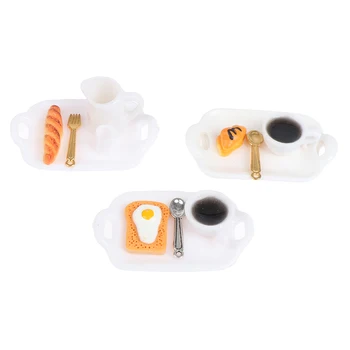 1:12 domček pre bábiky Miniatúrne Raňajky Sady Hamburger Croissant Prípitok, Vajec, Kávy s Zásobníku, Kuchyňa, Potravinové Doplnky