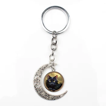 Módne Retro Osobnosti Mesiac Black Cat Keychain Mužov a Žien Temperament Keychain Kvality Auto Kúzlo Taška Prívesok Keychain Darček