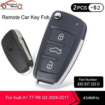 KEYECU Inovované Flip Diaľkové Kľúča Vozidla 434MHz ID48 Fob pre Audi A1 TT a R8 2009-2010 / Q3 2011-2017 P/N: 8X0 837 220 D, 8X0837220D