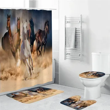 Kôň Sprchový Záves s Háčikmi Textílie Zviera 3d Kúpeľňa so Sprchou Záclony Kúpeľňa Záclonové Háčiky Nepremokavé Záves alebo Mat