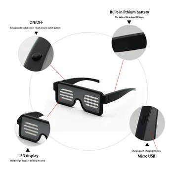 Bluetooth LED Okuliare 5 Farba Svetla Okuliare Nabíjateľné Okuliare pre Narodeninovej Party Koncert Klubu
