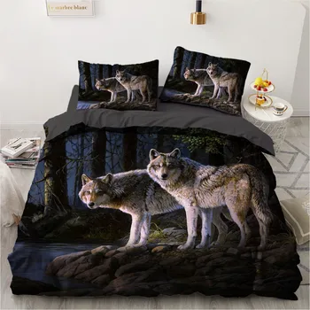 3D Dizajn Zvierat Vlk Povlaky na Prikrývku Kryt Nastaví Cumlík Shams posteľná bielizeň Nastaviť Vankúš Kráľ, Kráľovná Plný Twin bytový Textil