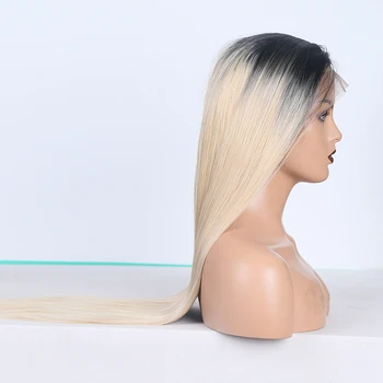 RONGDUOYI Dlho Ombre Mix Blond Parochňu Syntetické Parochne Čipky Front pre Ženy Tepelne Odolných Vlákien Vlasy Rovné Blond Parochňu Čipky Parochne