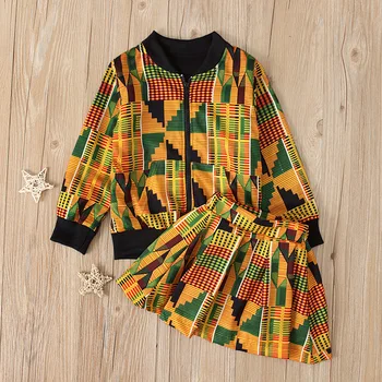 2020 Nové 2ks Batoľa Detský Dievča Zimné Autume Oblečenie s Dlhým Rukávom Afriky Vytlačené Outwear Bunda + Nohavice/Sukne Oblečenie pre 2-7T